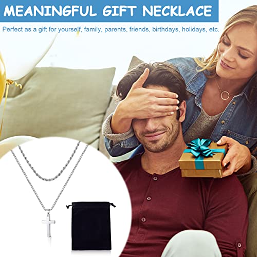 SANNIDHI 2Pcs Cross Necklaces Set Layered Chain Cross Pendant Necklace for Men Women Boys Girls, Classic Electroplated Titanium Steel Necklaces with Flannel Bag Jewelry Gifts (Silver) SANNIDHI 2Pcs Cross Necklaces Set Layered Chain Cross Pendant Necklace for Men Women Boys Girls, Classic Electroplated Titanium Steel Necklaces with Flannel Bag Jewelry Gifts (Silver)